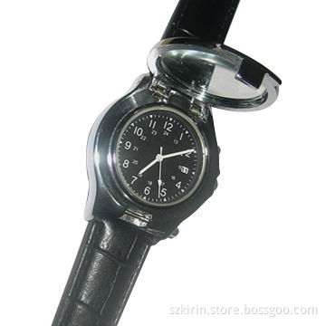 PU leather strap stainless steel back cover and buckle watches with magnifying glass